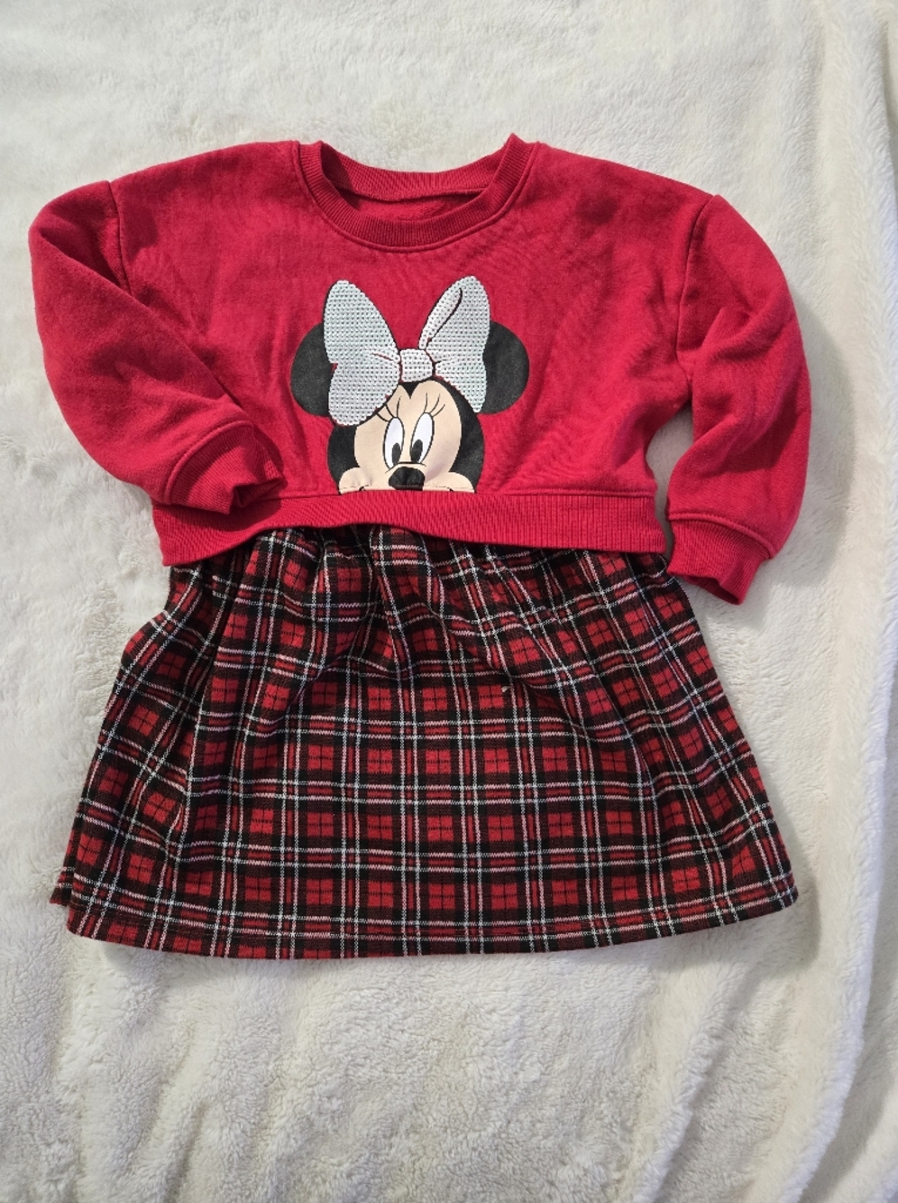 Red Minnie Graphic Plaid Casual Dress for Kids